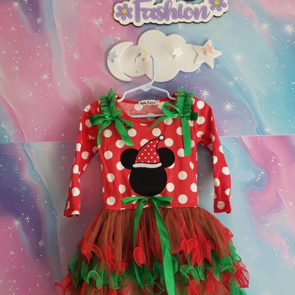 Santa Mickey Christmas Girls Dress - Picture 2 of 7